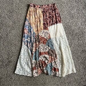 Gimmicks by BKE Mixed Print Maxi Skirt Buckle Boho Bohemian Lace Patchwork Small